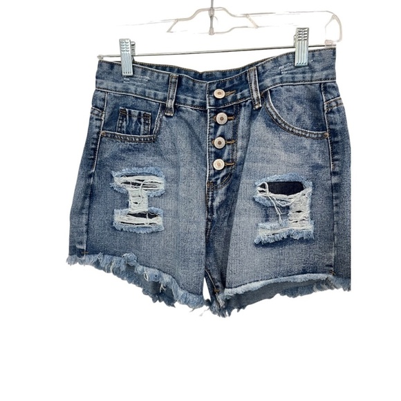 Color 3 Collections Pants - Distressed Button Front Denim Jean Shorts Raw Hem Size Large NWT